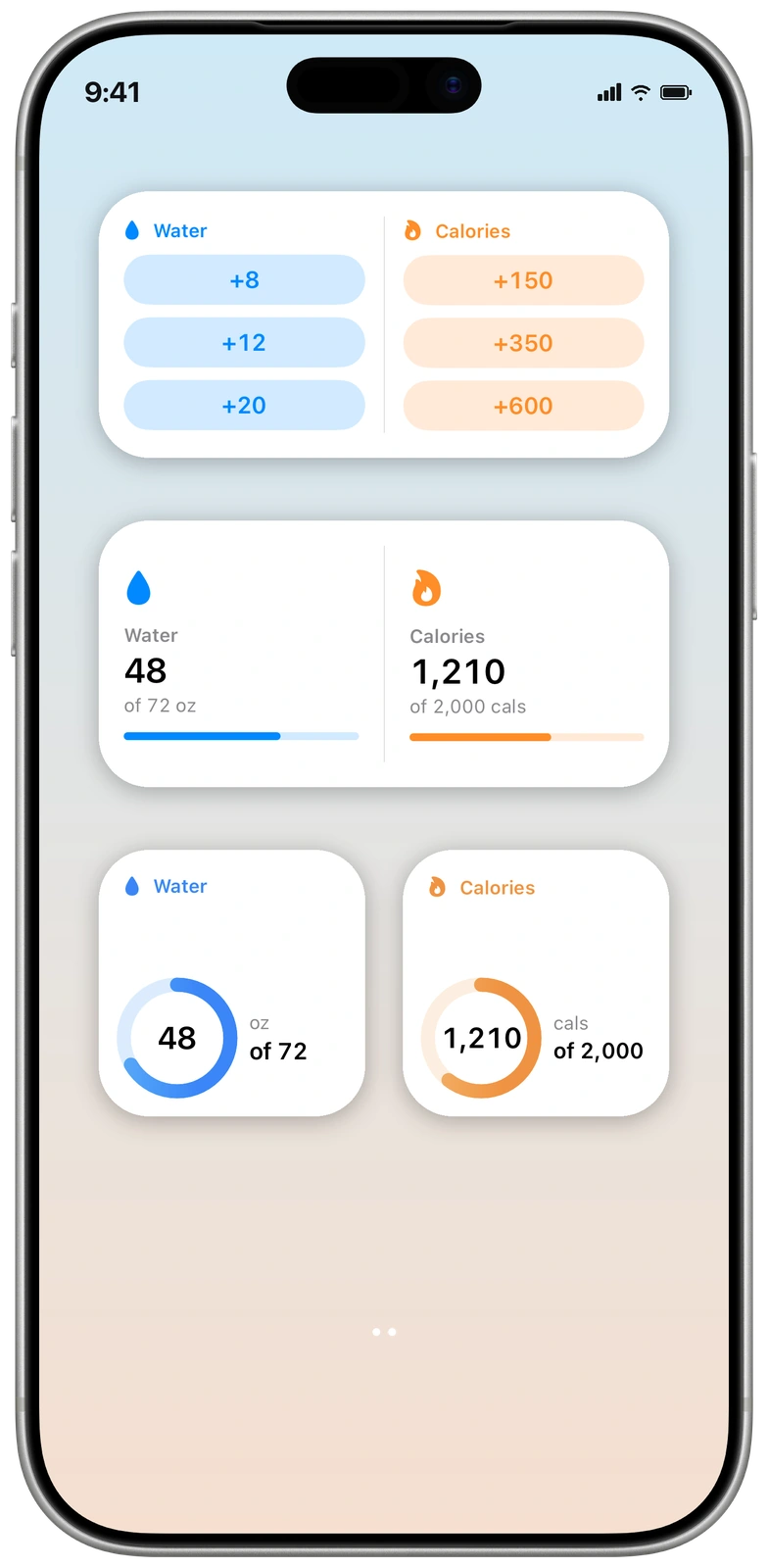 WaterCal widgets on iPhone